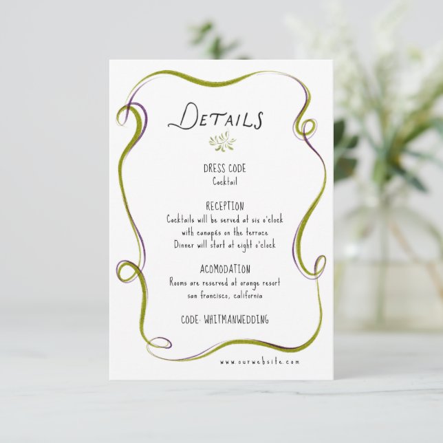 Italian Watercolor Rustic Wedding Reception Enclosure Card (Standing Front)