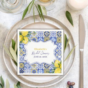Italian watercolor tiles with lemon Bridal Shower Napkins