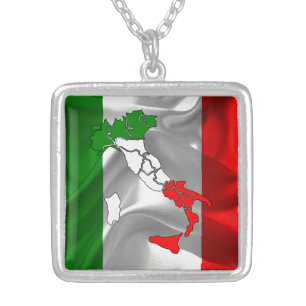 Italian waving flag silver plated necklace