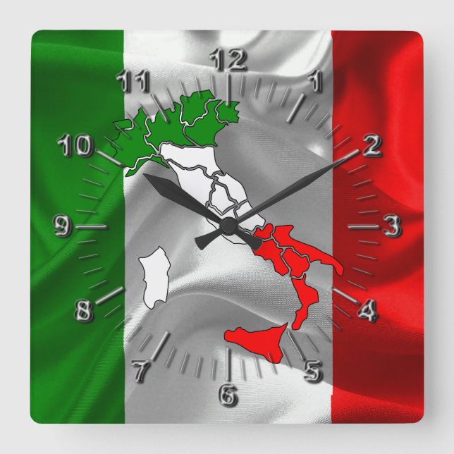 Italian waving flag square wall clock (Front)