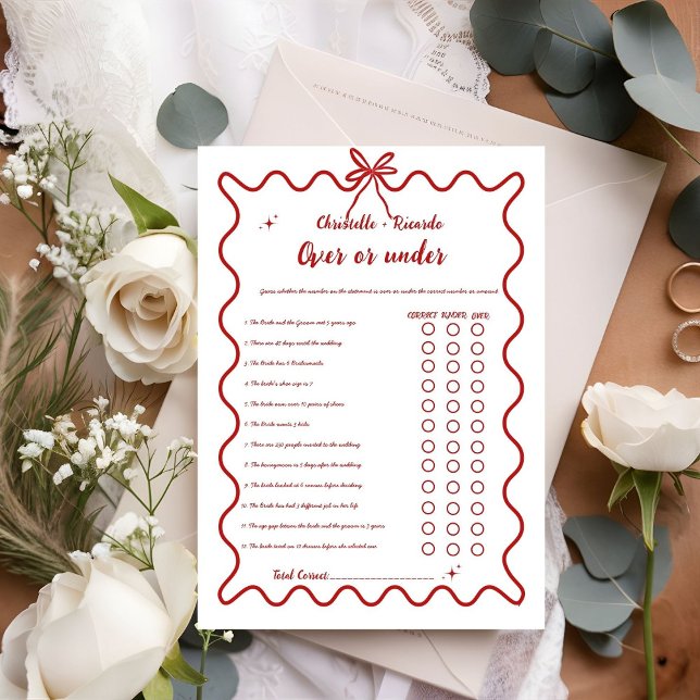 Italian Wavy Over or under bridal shower game Card (Creator Uploaded)