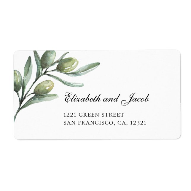 Italian wedding. Olives leaves. Green address Label (Front)