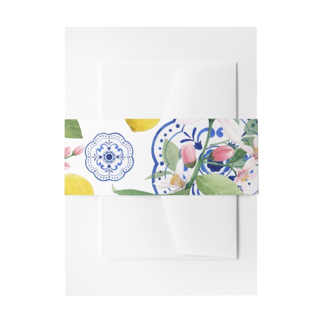 Italian Wedding Sicilian Tile Lemon Invitation Belly Band (Front Example)