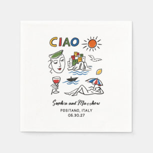 Italian Wedding Whimsical Hand Drawn Amalfi Coast  Napkins