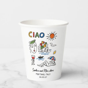 Italian Wedding Whimsical Hand Drawn Amalfi Coast  Paper Cups