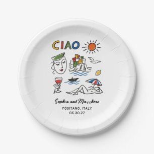 Italian Wedding Whimsical Hand Drawn Amalfi Coast  Paper Plates