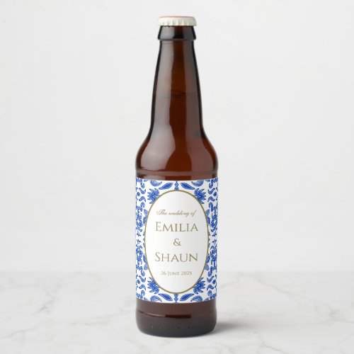 Italian White and Blue Beer Wedding Label