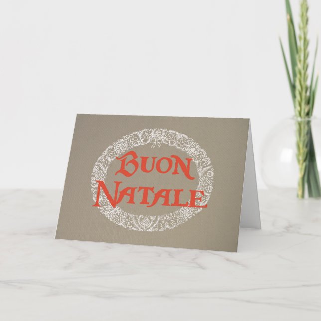 Italian White Christmas Wreath Red on Burlap Holiday Card (Front)