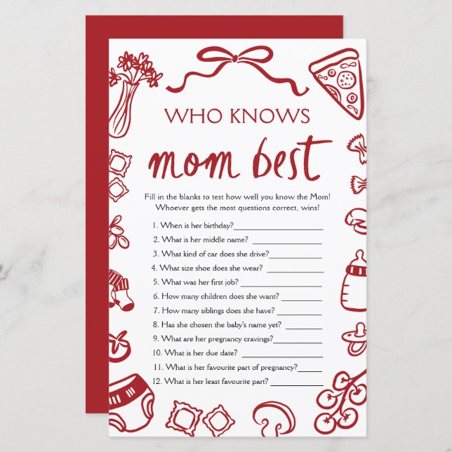 Italian Who Knows Mommy Best Baby Shower Game (Front/Back)