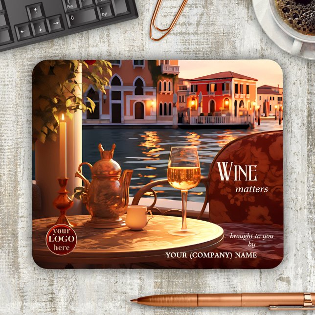 Italian Wine Artistic  Mouse Pad (Mouse pad featuring an artistic painting of an Italy inspired scene with wine - with logo template)