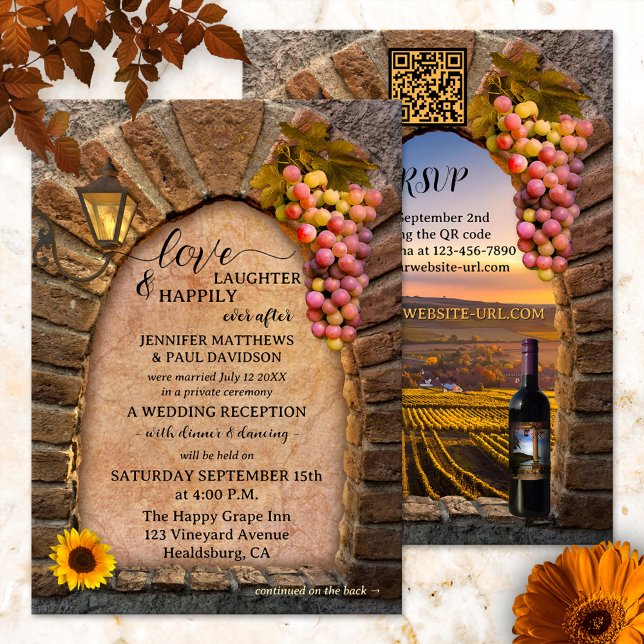 Italian Wine Happily Ever After Wedding Invitation (Classic Italian happily after wedding party invitation featuring a vineyard landscape with wine)