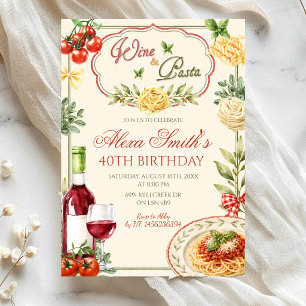 Italian Wine & Pasta Adult Birthday Party Invitation