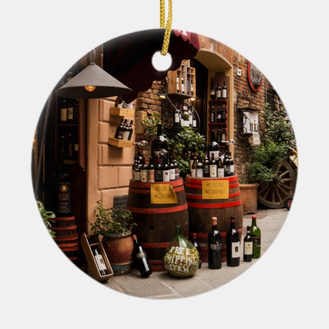 Italian Wine Shop in Montepulciano, Tuscany Ceramic Ornament (Front)