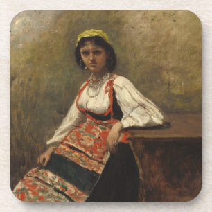 Italian Woman (La Morieri) by Corot Beverage Coaster