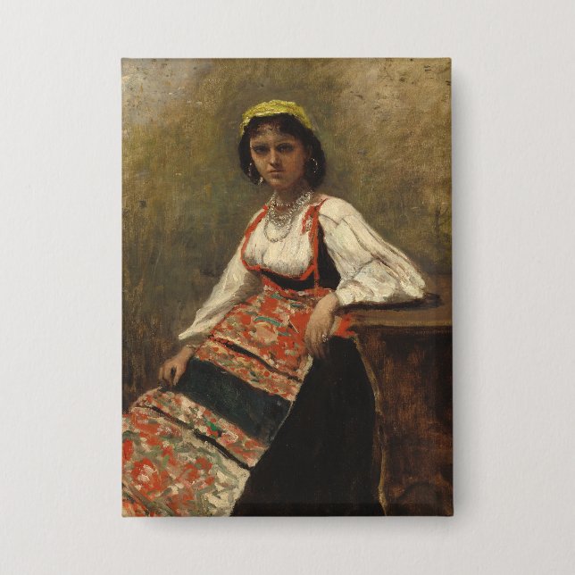 Italian Woman (La Morieri) by Corot Button (Front)