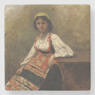 Italian Woman (La Morieri) by Corot Stone Coaster
