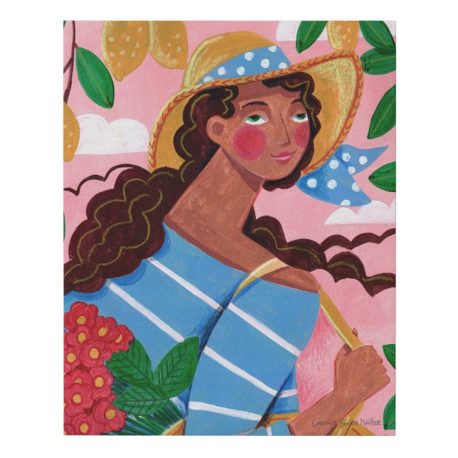 Italian Woman Summer Beach Vacation Faux Canvas Print (Front)