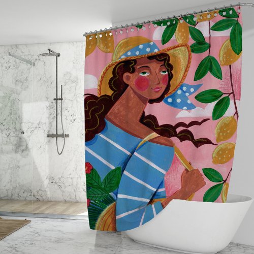 Italian Woman Summer Beach Vacation Shower Curtain