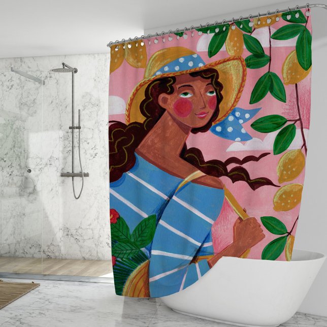 Italian Woman Summer Beach Vacation Shower Curtain (Creator Uploaded)