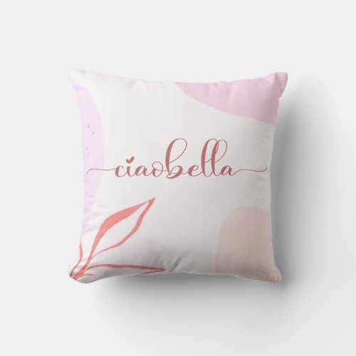 Italian words pink  Ciao Bella Throw Pillow