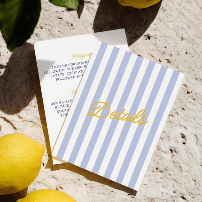 Italian Yellow & Blue Stripes Wedding Details Card (Italian Yellow & Blue Stripes Wedding Details Card)