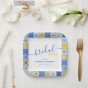 Italian Yellow Blue Tile Bridal Luncheon Paper Plates