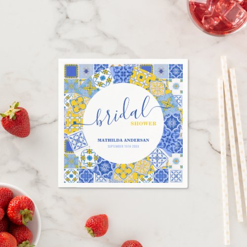 Italian Yellow Blue Tile Summer Bridal Shower Napkins