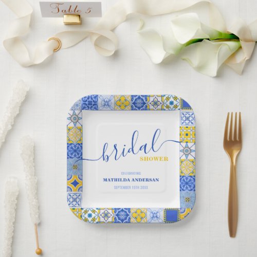 Italian Yellow Blue Tiles Summer Bridal Shower  Paper Plates