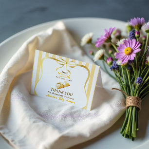 Italian Yellow Bow Little Cannoli Baby Shower Letterpress Thank You Card