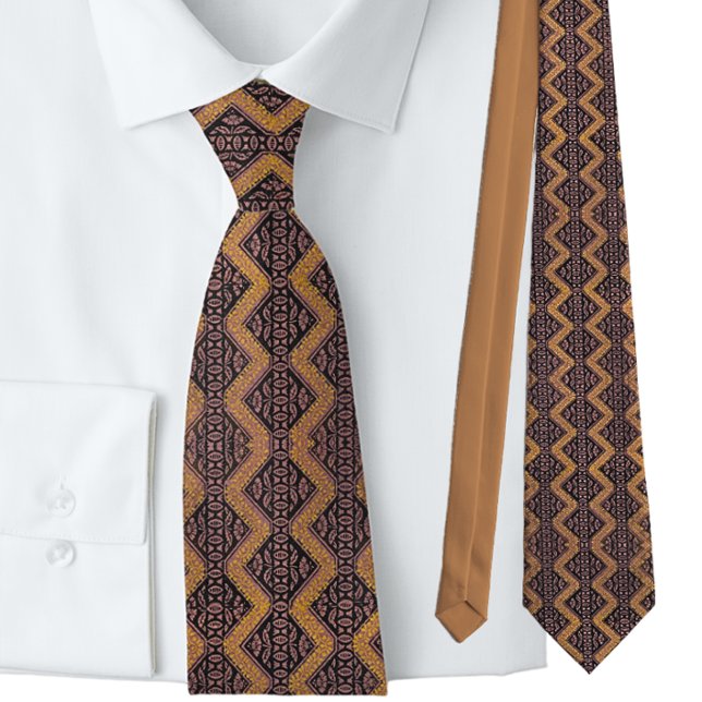 Italian Zig Zag Brown Gold European Neck Tie (Creator Uploaded)