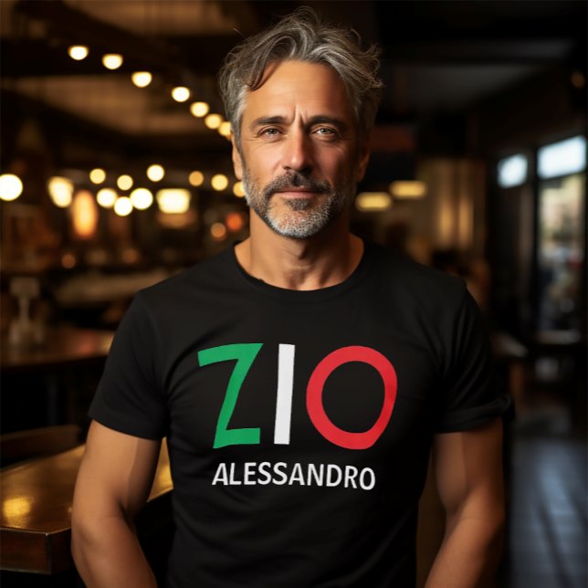 Italian Zio Green White Red Uncle T-Shirt (Zio (Italian for "Uncle"
Italian Flag Font on Black Tee)