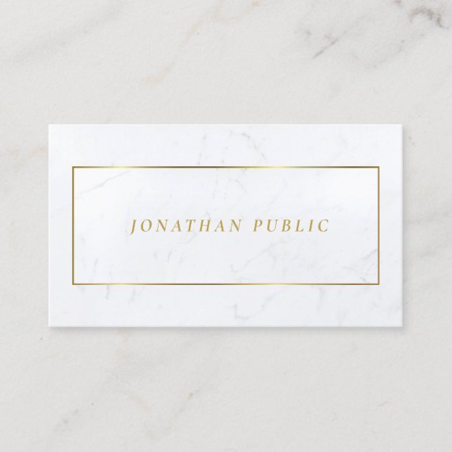 Italic Text White Marble Gold Modern Chic Glamour Business Card (Front)