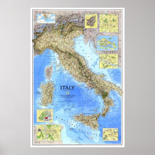  Italien 1995heute _ Detaillierte Landkarte Poster