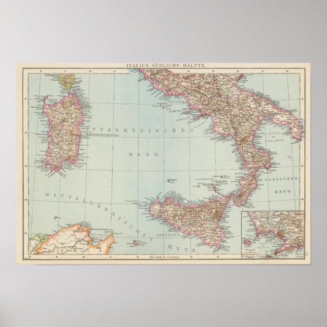 Italien sudliche Halfte, Map of South Italy Poster (Front)