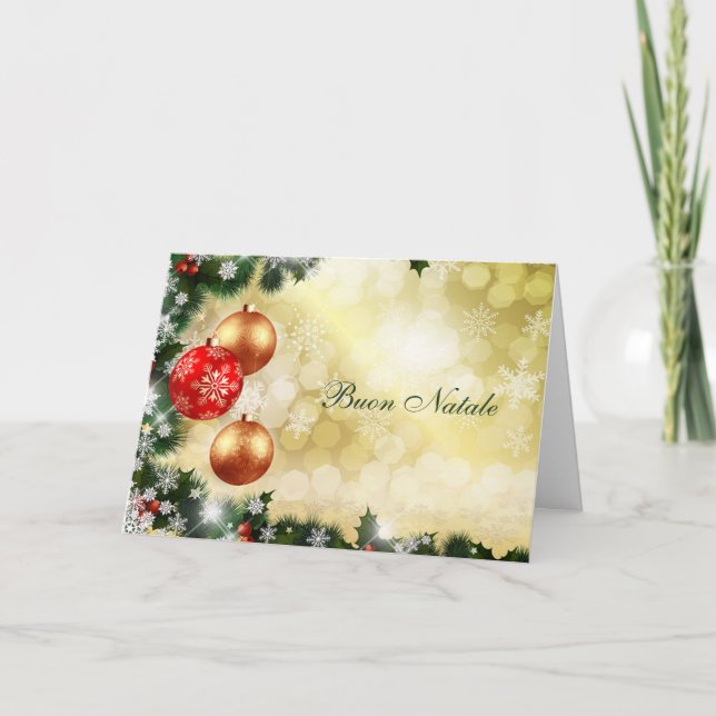 Italisn Chrismas - red, gold baubles, snowflakes Holiday Card (Front)