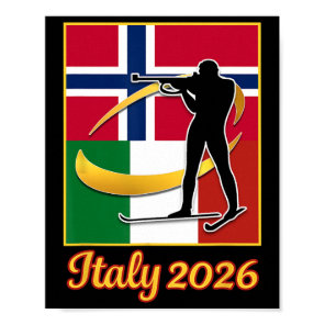 Italy 2026 Biathlon Norway And Italy Flag Winter S Poster