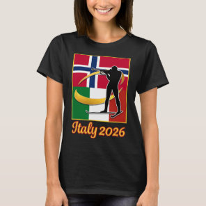 Italy 2026 Biathlon Norway And Italy Flag Winter S T-Shirt