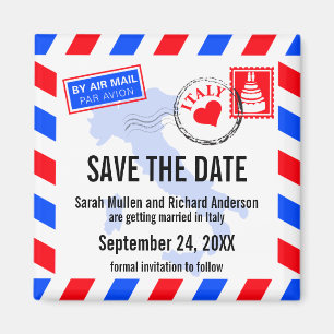 Italy Air Mail Wedding Save the Date Magnet