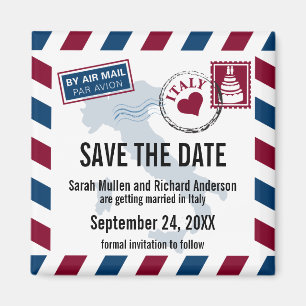 Italy Air Mail Wedding Save the Date Magnet