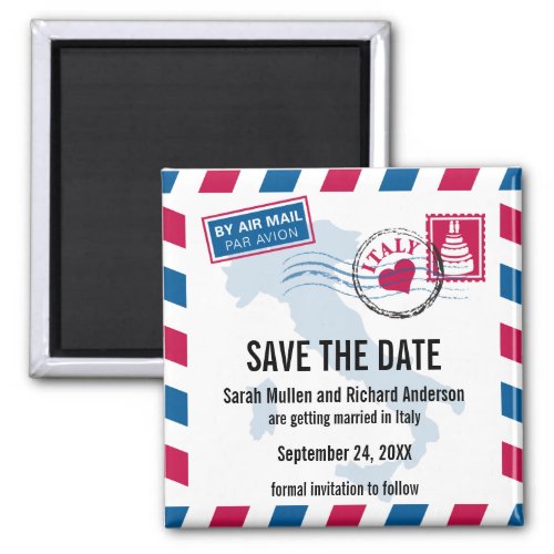 Italy Air Mail Wedding Save the Date Magnet