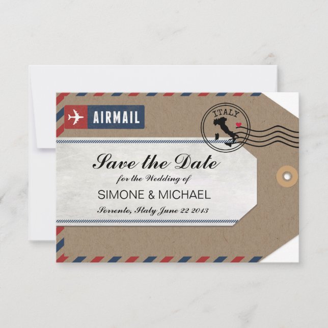 Italy Airmail Luggage Tag Save the Date (Front)