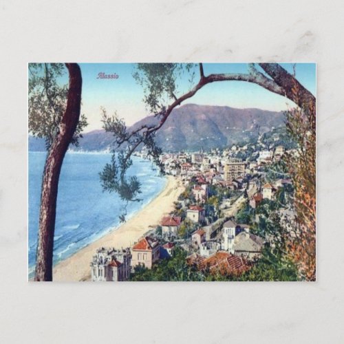 Italy  Alassio Sandy beach and town Postcard