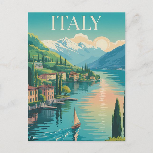 Italy Amalfi Coast Illustration Travel Art Vintage Postcard (Front)