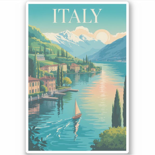 Italy Amalfi Coast Illustration Travel Art Vintage Sticker (Front)