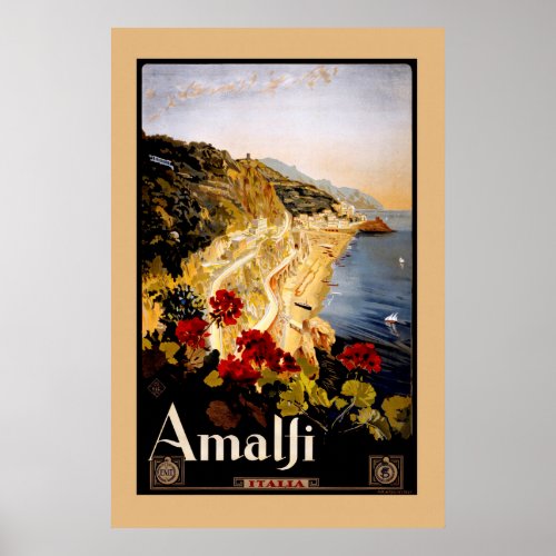 Italy Amalfi Coast Vintage Travel Poster