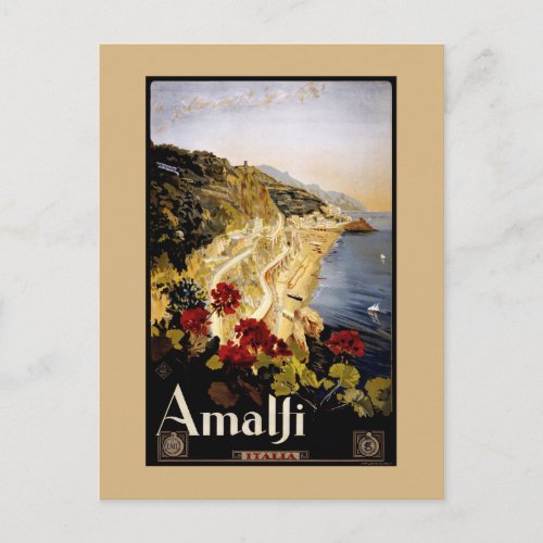 Italy Amalfi Coast Vintage Travel Poster Postcard