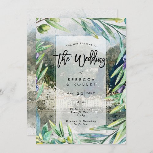 Italy Amalfi olives modern wedding invitation