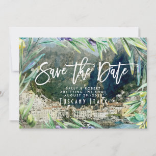 Italy amalfi olives wedding save the date card