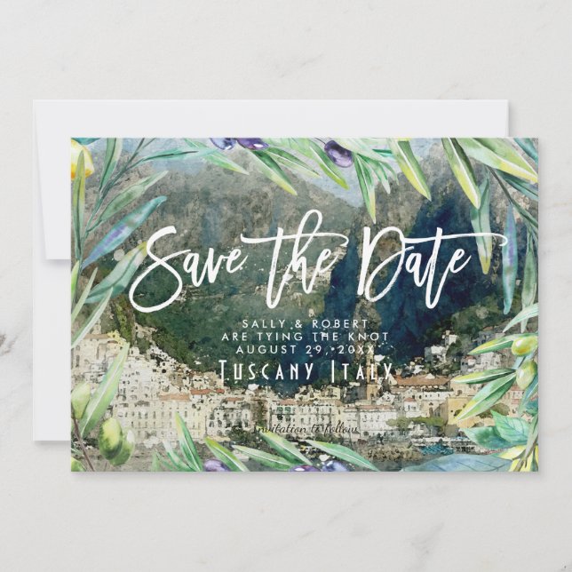 Italy amalfi olives wedding save the date card (Front)