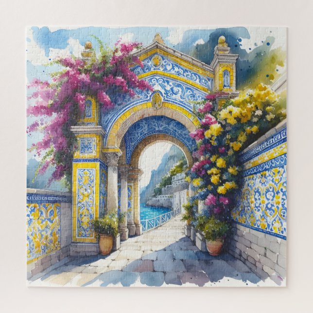 Italy Amalfi Pink Yellow Blue Birthday Present Jigsaw Puzzle (Vertical)